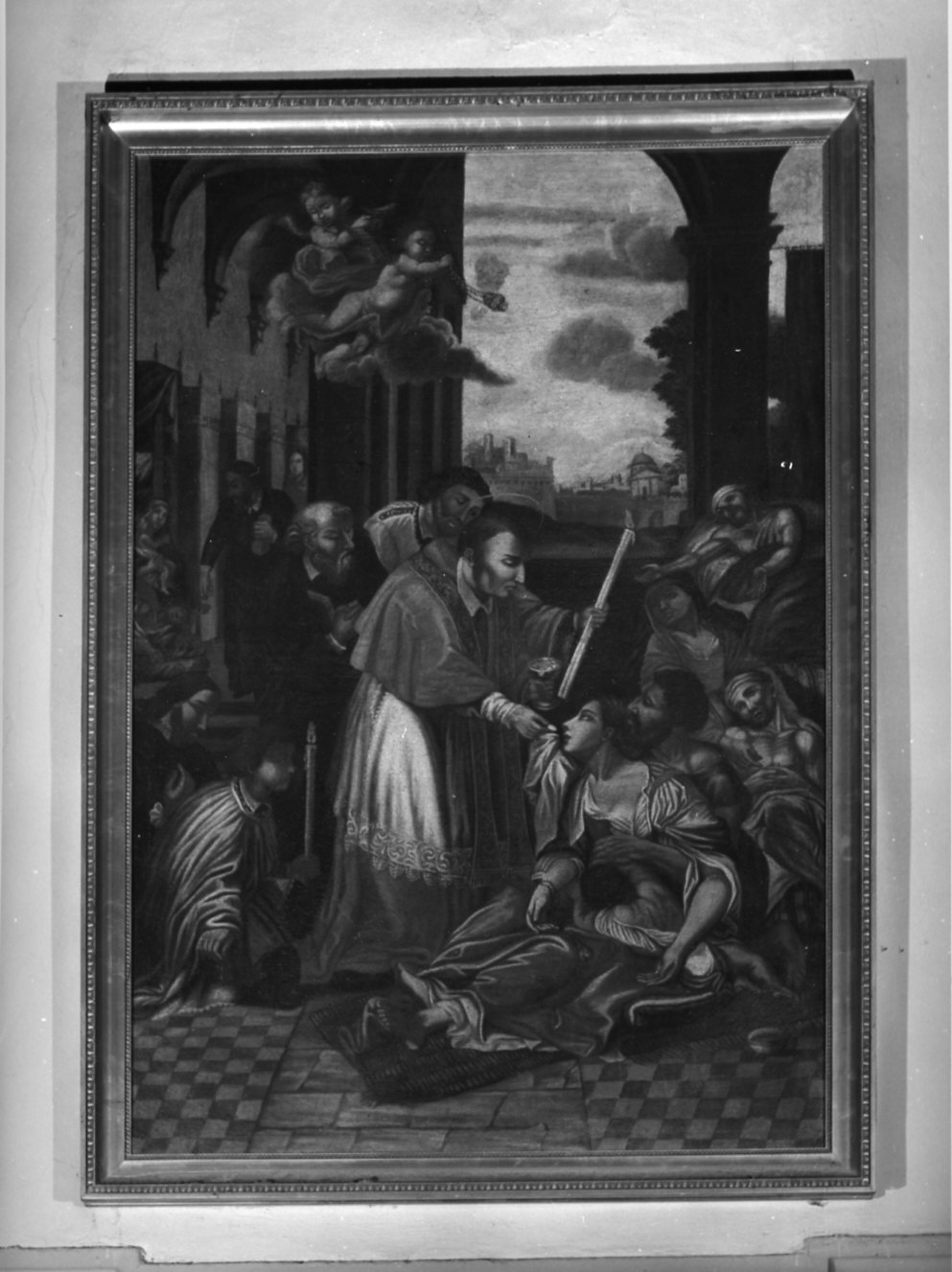 San Carlo Borromeo comunica gli appestati (dipinto, opera isolata) - ambito lombardo (fine/inizio secc. XVII/ XVIII)