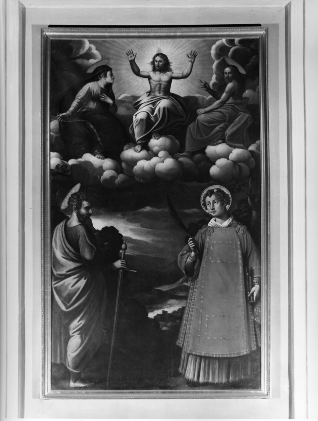Cristo in gloria con la Vergine, S. Giovanni Battista e i santi Stefano e Paolo (dipinto, opera isolata) di Manetta Stefano (prima metà sec. XVII)