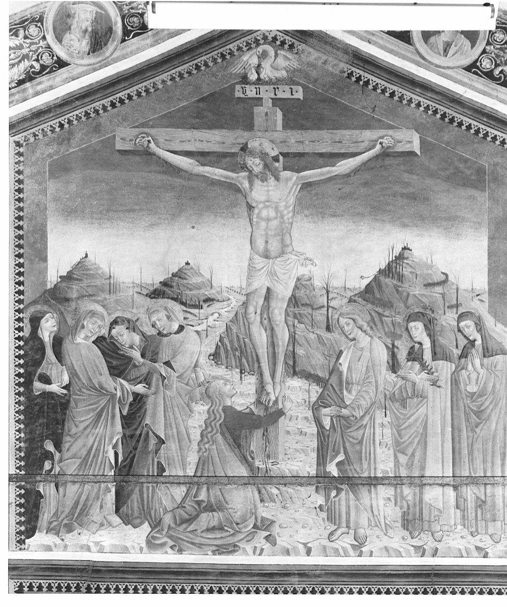 crocifissione di Cristo con la Madonna e santi (dipinto murale, elemento d'insieme) - ambito lombardo (seconda metà sec. XV)