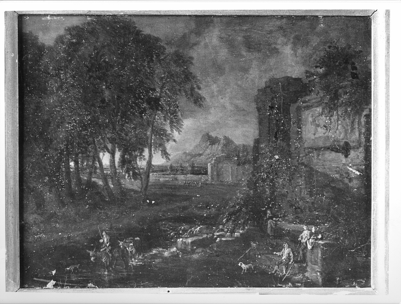 paesaggio (dipinto, pendant) - ambito olandese (sec. XVII)