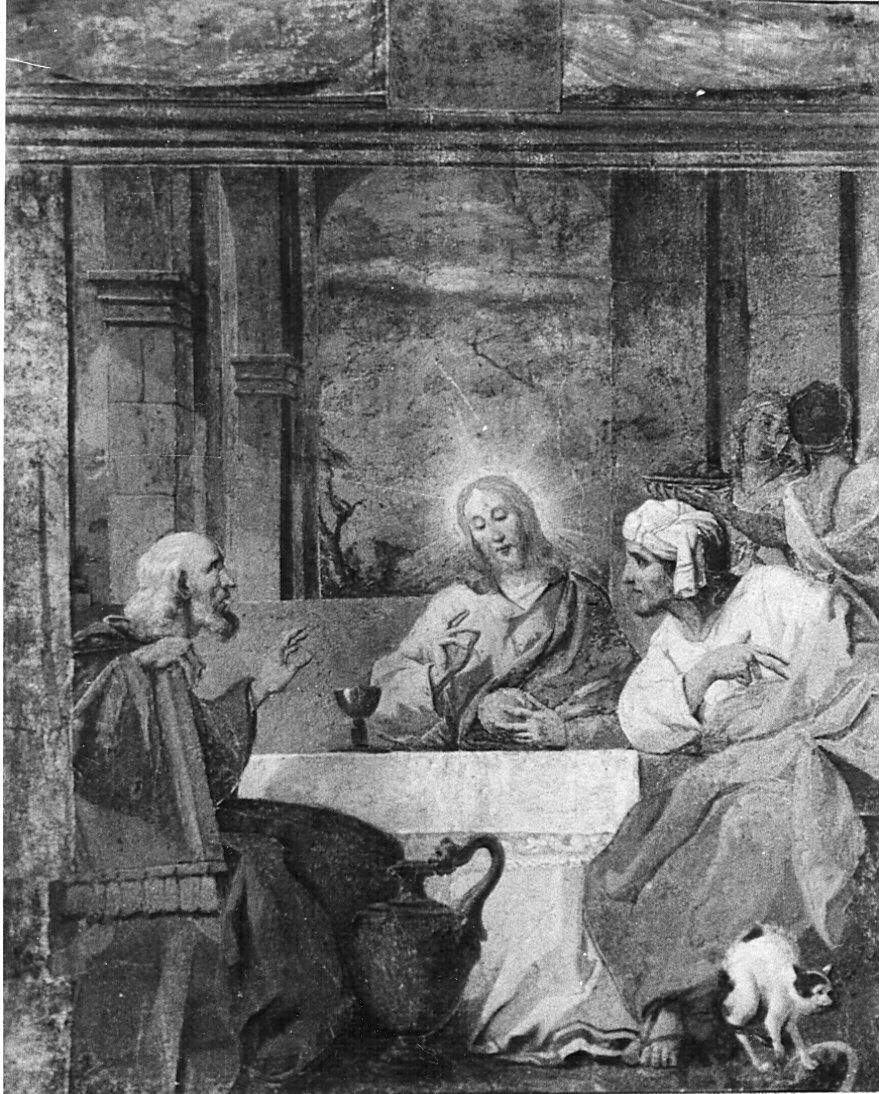 cena in Emmaus (dipinto murale staccato) di Borroni Paolo (attribuito) (sec. XVIII)