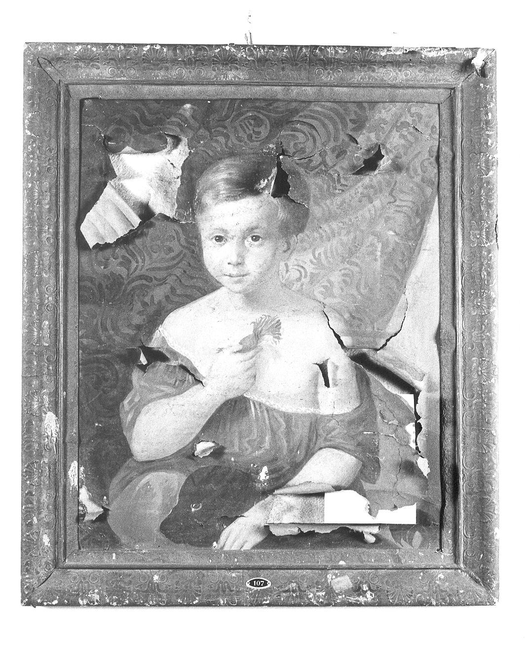 ritratto di bambina con cane e caramella (dipinto, opera isolata) - ambito lombardo (sec. XIX)