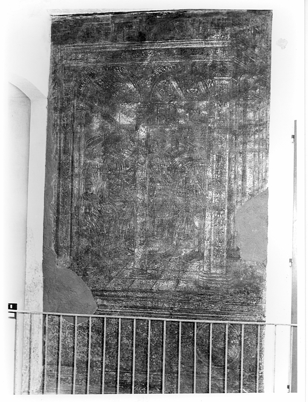 udienza dell'ambasciatore (decorazione a graffito) - ambito lombardo (fine sec. XV)