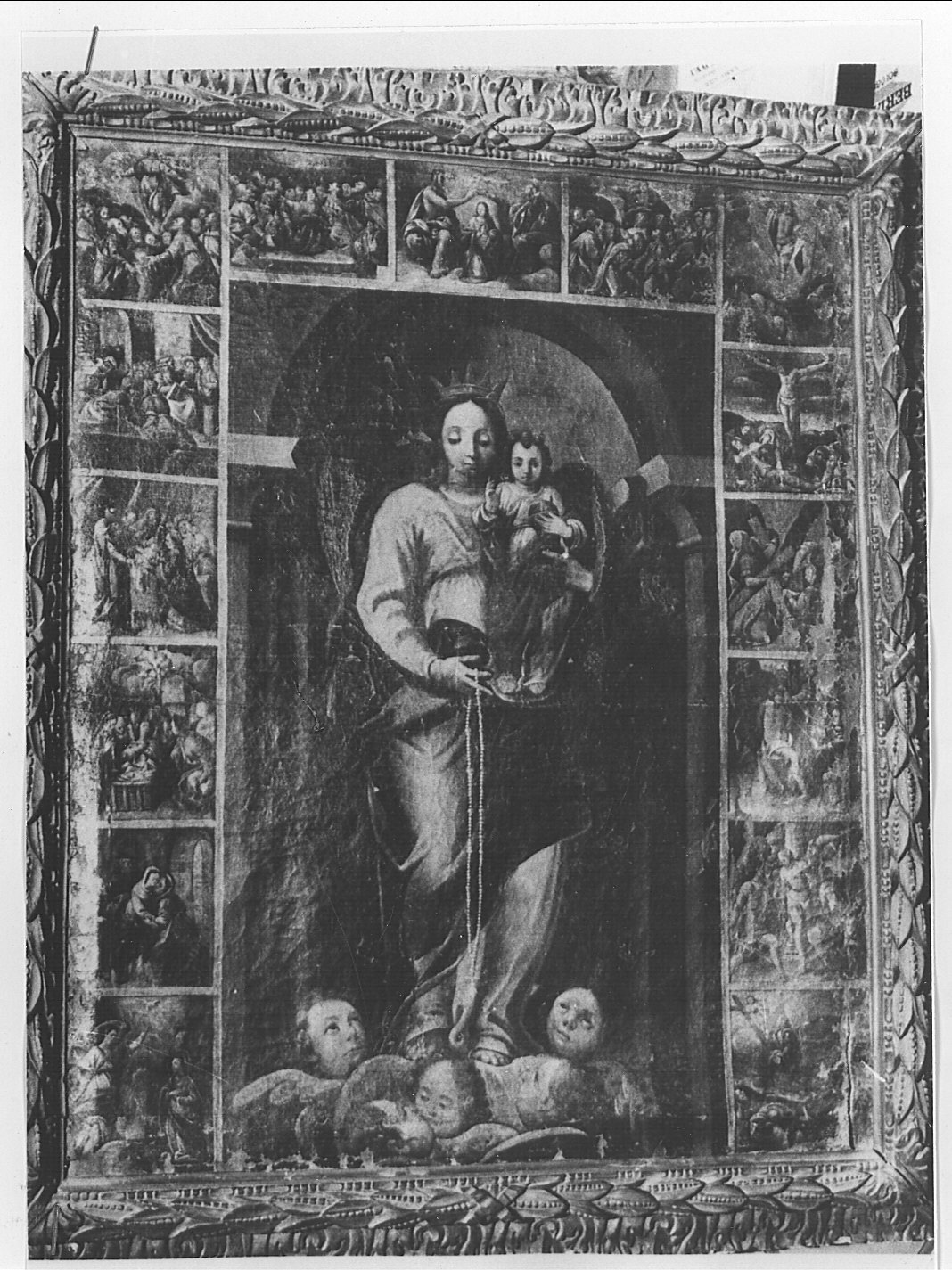 Madonna del Rosario e episodi della vita della Madonna (dipinto, opera isolata) - ambito lombardo (prima metà sec. XVIII)