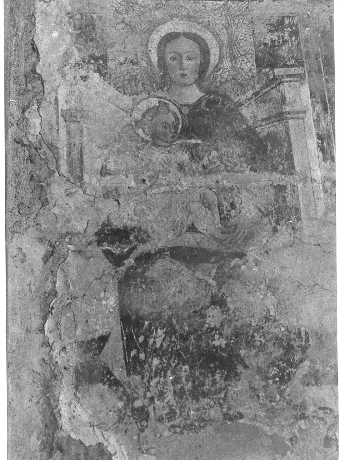 Madonna con Bambino in trono (dipinto murale, opera isolata) - ambito lombardo (sec. XVI)