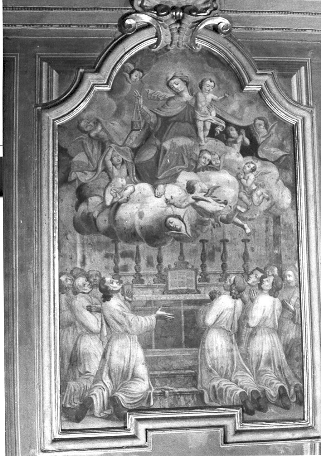Madonna Assunta con angeli e disciplini (dipinto murale staccato, opera isolata) - ambito lombardo (sec. XVII)
