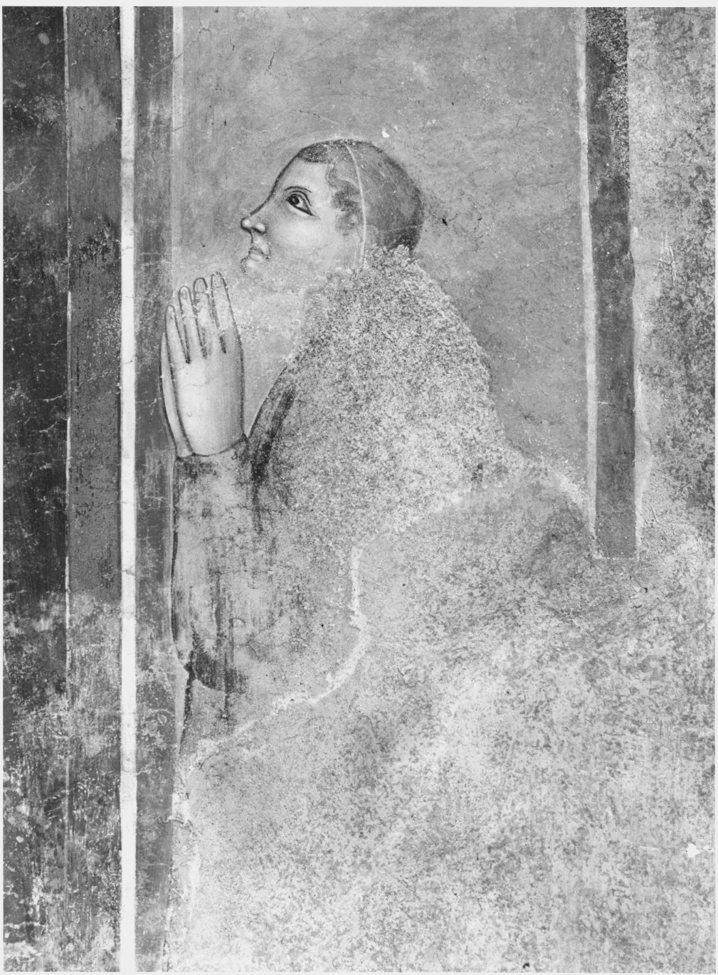 figura maschile che prega (dipinto murale, elemento d'insieme) di Maestro della Tomba Fissiraga (attribuito) (secondo quarto sec. XIV)