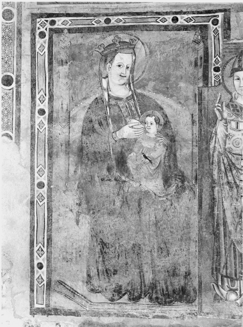 Madonna in trono che allatta il Bambino (dipinto murale) - ambito lombardo (inizio sec. XIV)