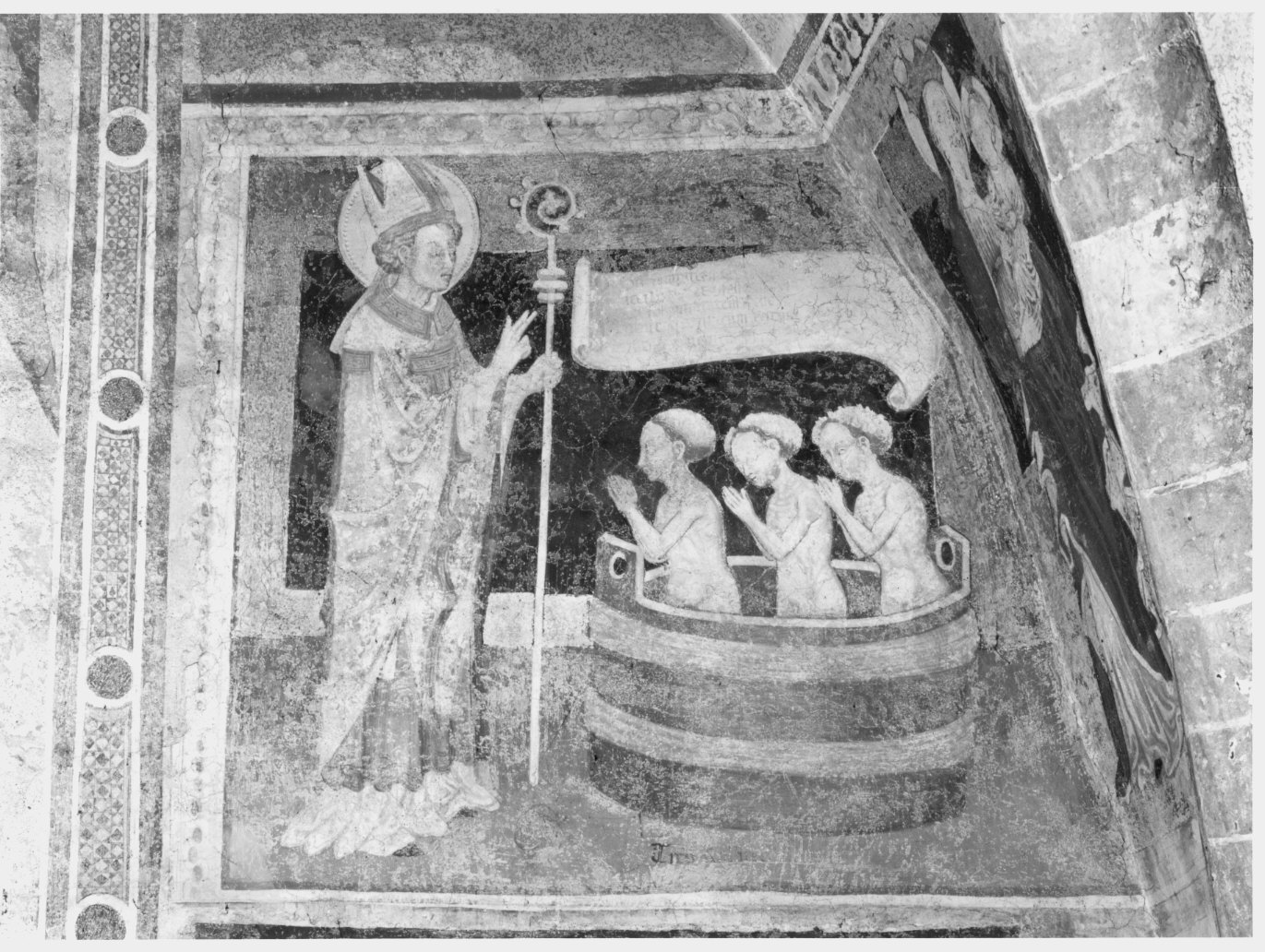 San Nicola di Bari resuscita i tre fanciulli (dipinto murale) - ambito lombardo (inizio sec. XV)