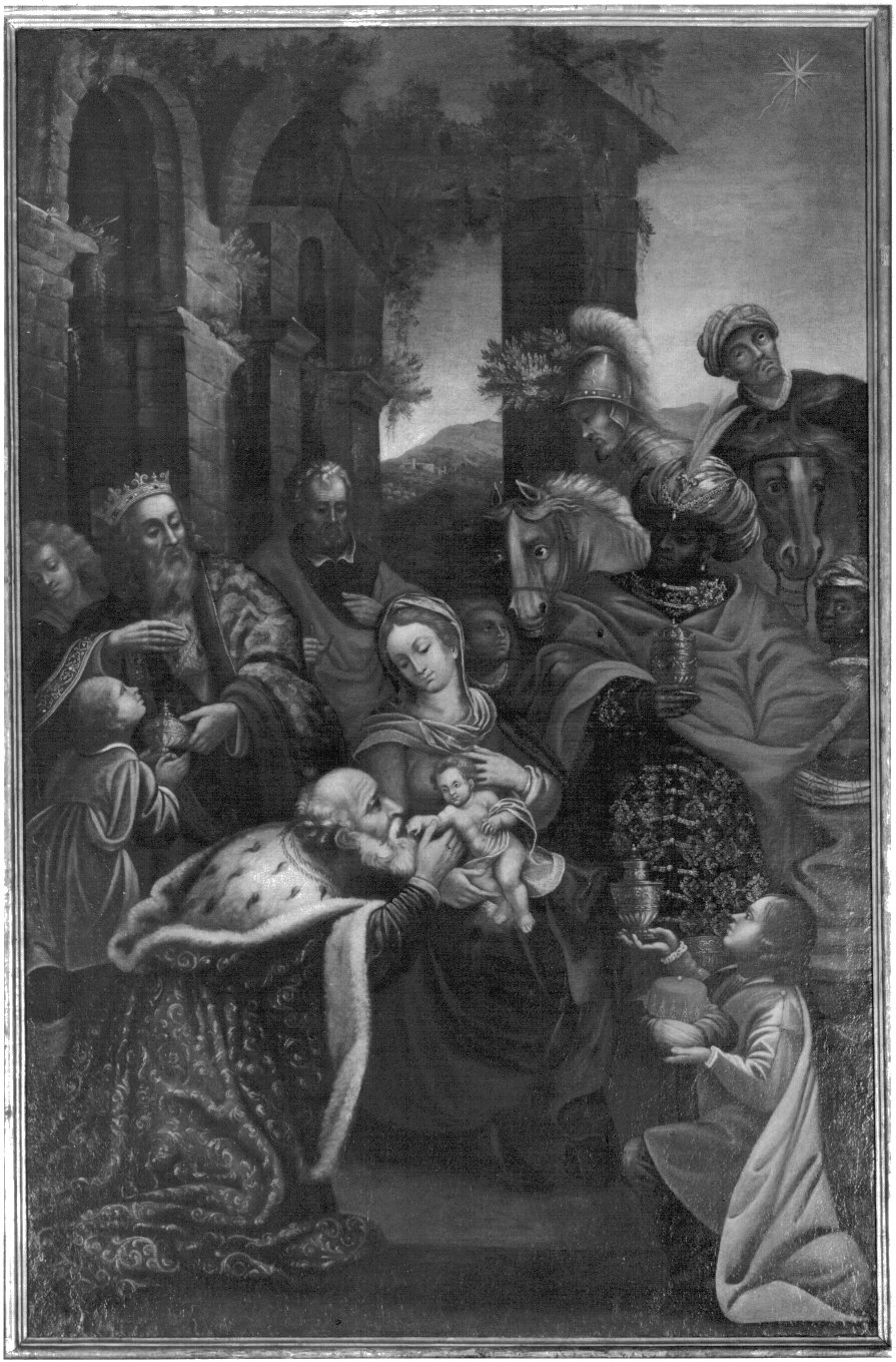 adorazione dei Re Magi (dipinto, opera isolata) - bottega lombarda (fine/inizio secc. XVII/ XVIII)