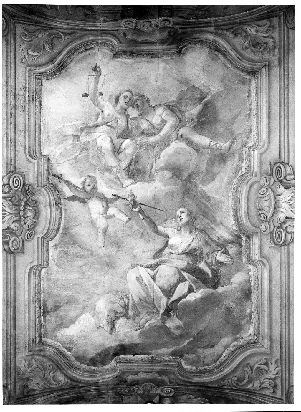 allegoria della Giustizia, della Carità e della Pace (dipinto murale, opera isolata) di Biella Felice (sec. XVIII)