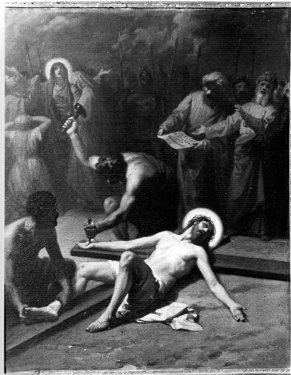 stazione XI: Gesù inchiodato alla croce (dipinto, elemento d'insieme) di Gonin Francesco (sec. XIX)