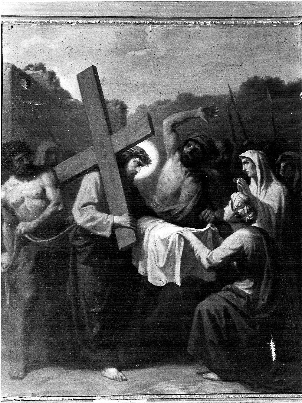 stazione VI: Gesù asciugato dalla Veronica (dipinto, elemento d'insieme) di Gonin Francesco (sec. XIX)
