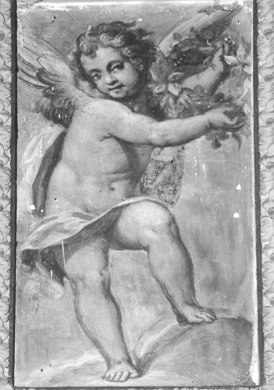 angelo con ghirlanda (dipinto, opera isolata) di Romani Giovanni Francesco (attribuito) (primo quarto sec. XVII)