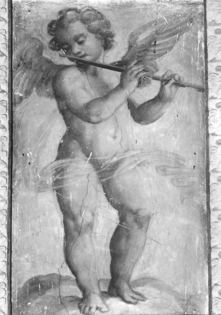 angelo con flauto (dipinto, opera isolata) di Romani Giovanni Francesco (attribuito) (primo quarto sec. XVII)