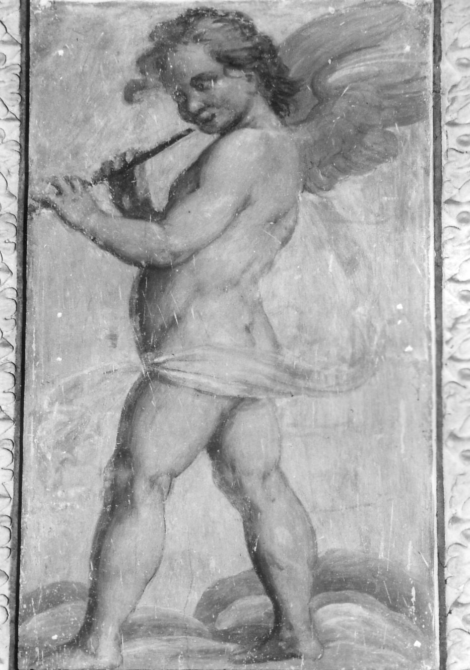 angelo con flauto (dipinto, opera isolata) di Romani Giovanni Francesco (attribuito) (primo quarto sec. XVII)