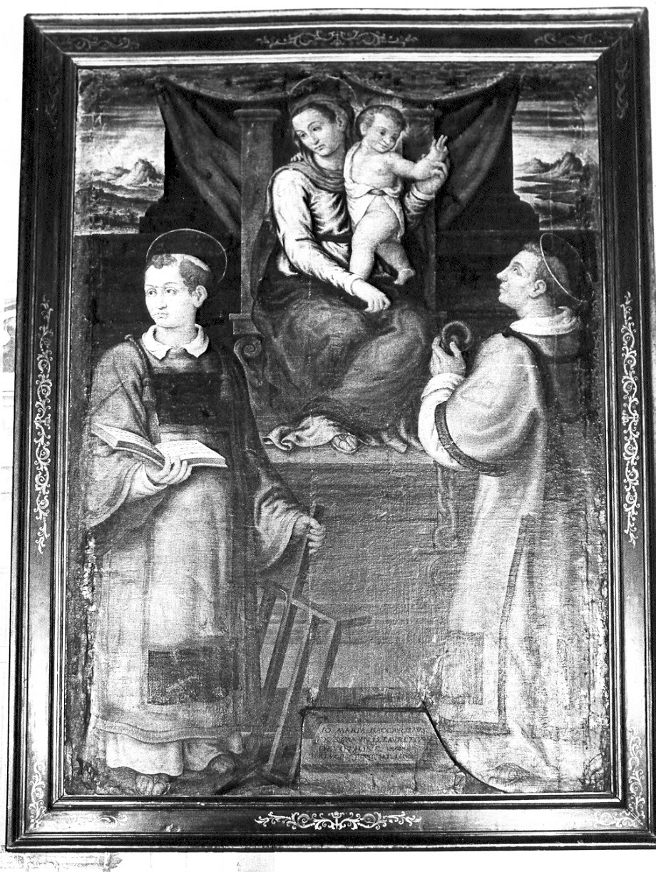 Madonna con Bambino in trono tra San Lorenzo e santo martire (dipinto, opera isolata) - ambito lombardo (sec. XVII)