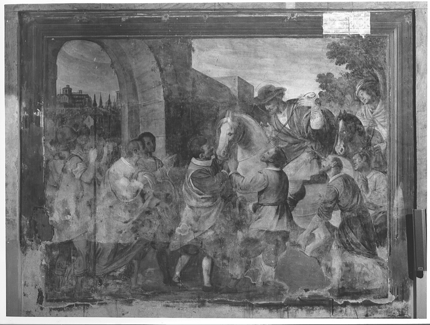 Sant'Ambrogio in fuga viene trattenuto dai milanesi (dipinto, opera isolata) di Lampugnani Giovanni Francesco (sec. XVII)