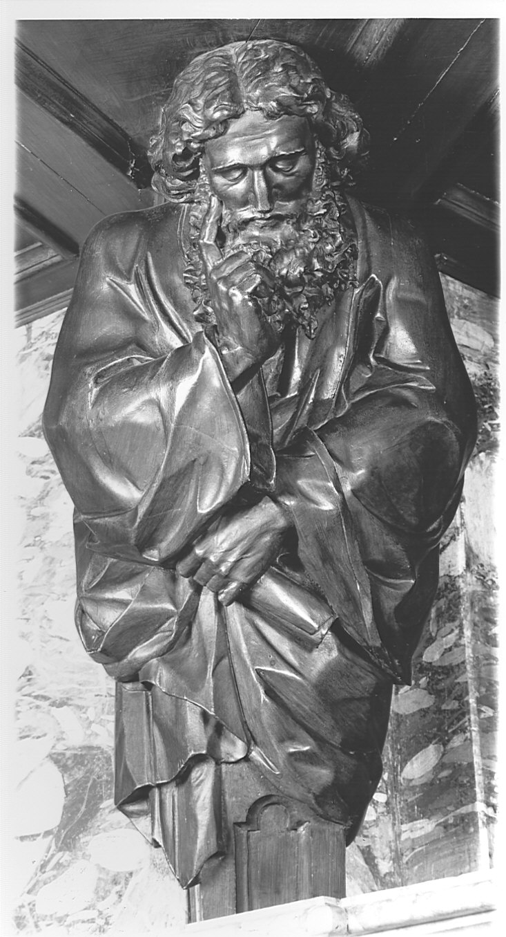evangelista (scultura, elemento d'insieme) - bottega alsaziana (sec. XX)