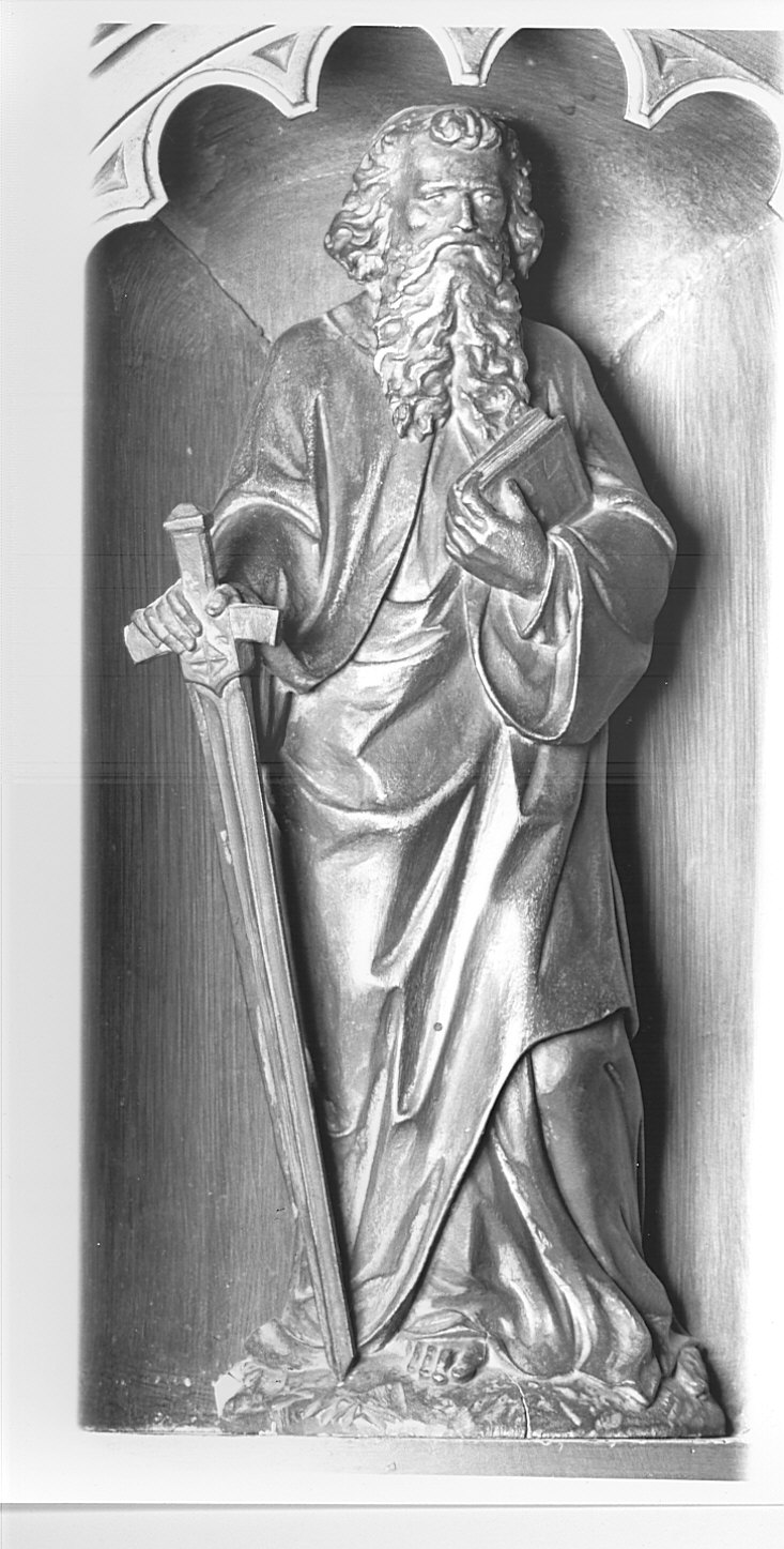 San Paolo (statuetta, elemento d'insieme) - bottega alsaziana (sec. XX)