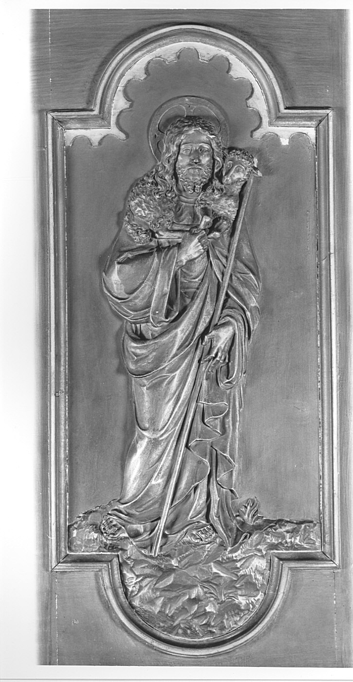 Cristo Buon Pastore (rilievo, elemento d'insieme) - bottega alsaziana (sec. XX)