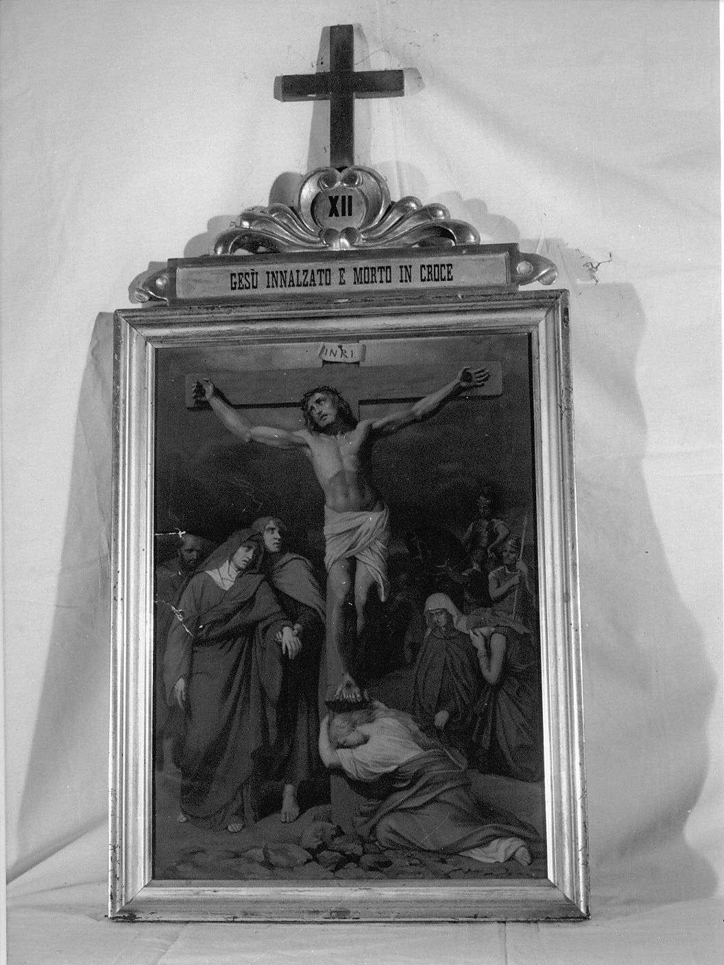 stazione XII: Gesù innalzato e morto in croce (dipinto, elemento d'insieme) - ambito parigino (seconda metà sec. XIX)