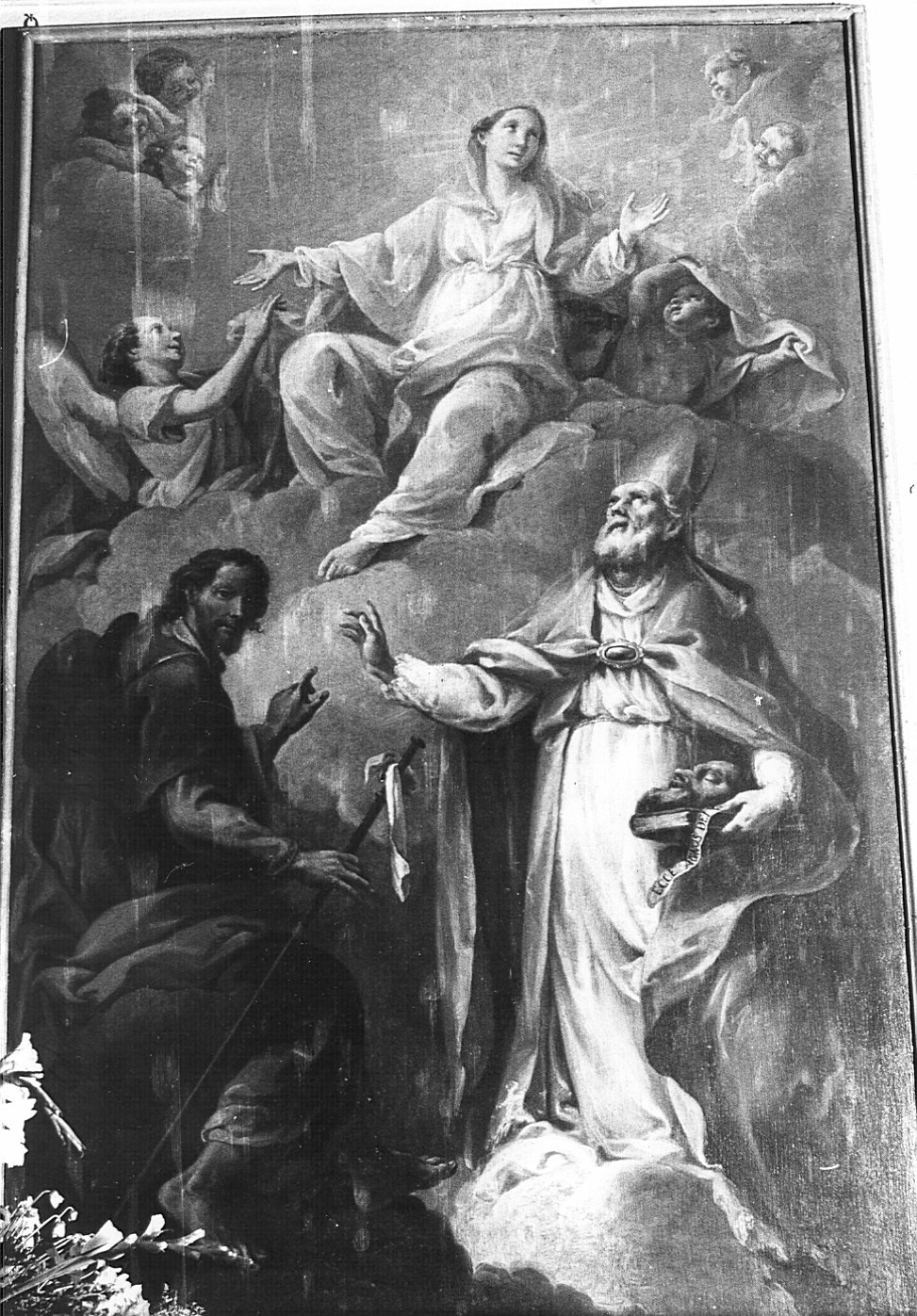 Madonna in gloria con S. Rocco e santo vescovo (dipinto, opera isolata) - ambito lombardo (sec. XVIII)