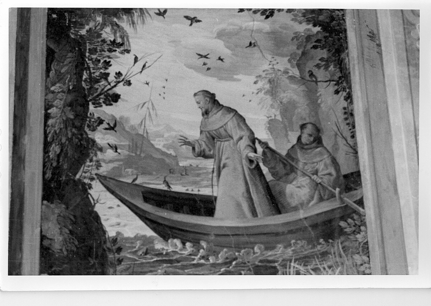 San Francesco d'Assisi predica agli uccelli (dipinto murale, elemento d'insieme) di Barbelli Giangiacomo (sec. XVII)