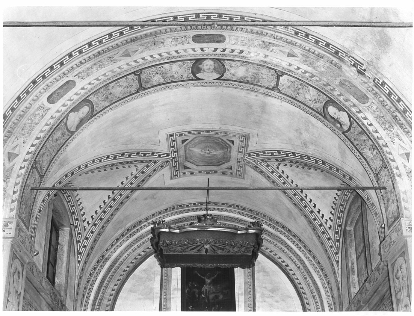colomba dello Spirito Santo/ Cristo/ Santi/ motivi decorativi (dipinto murale) - ambito lombardo (fine/inizio sec. XVIII, secc. XIX/ XX)