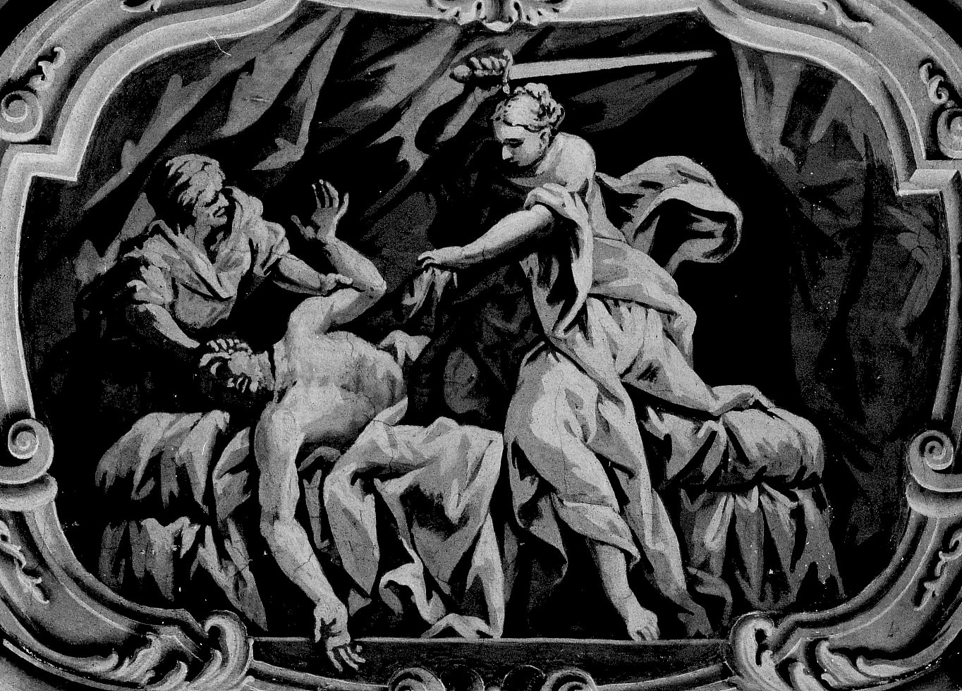 Giuditta decapita Oloferne (dipinto, elemento d'insieme) di Maggi Pietro (attribuito) (sec. XVIII)