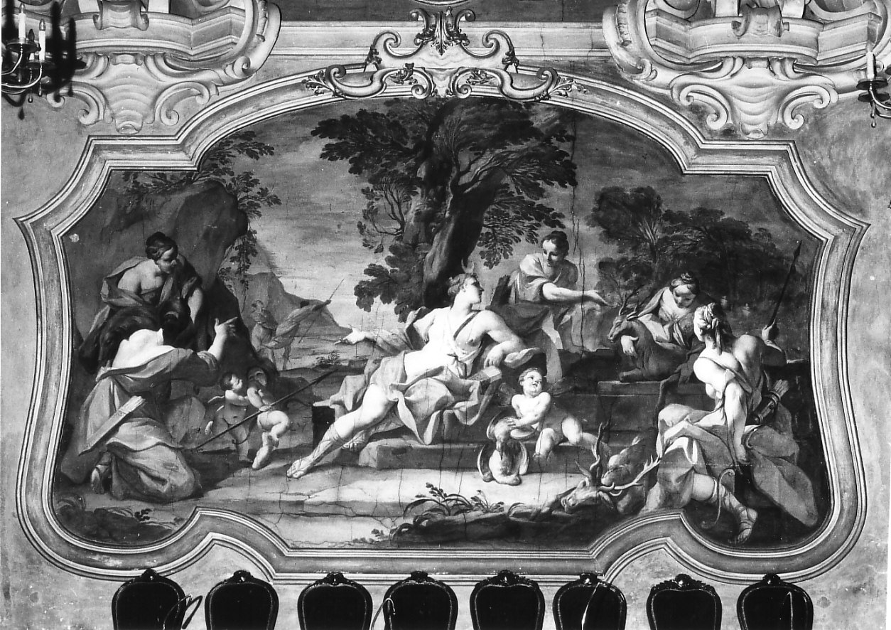 Diana e Atteone trasformato in cervo (dipinto, elemento d'insieme) di Borroni Giovan Angelo (attribuito) (sec. XVIII)