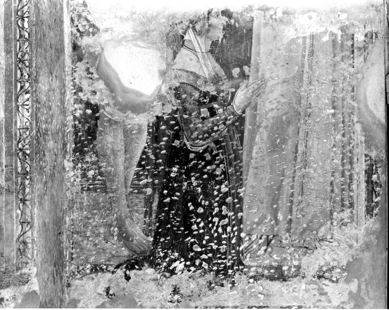 donna che prega (dipinto murale, frammento) - ambito lombardo (ultimo quarto sec. XV)