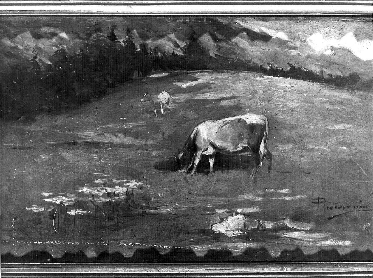 paesaggio con animali (dipinto, opera isolata) di Todeschini Piero (prima metà sec. XX)