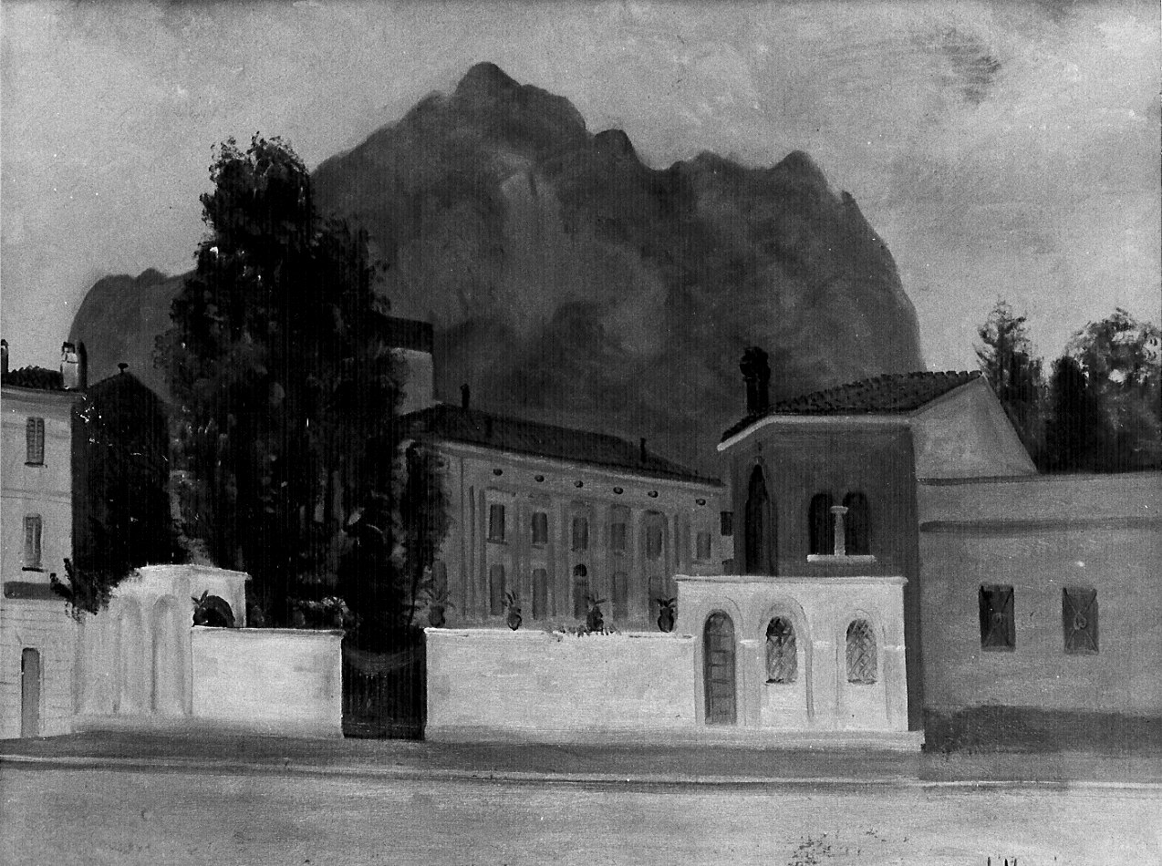la casa Bigoni a Lecco, veduta di città (dipinto, opera isolata) di Lilloni Umberto (sec. XX)