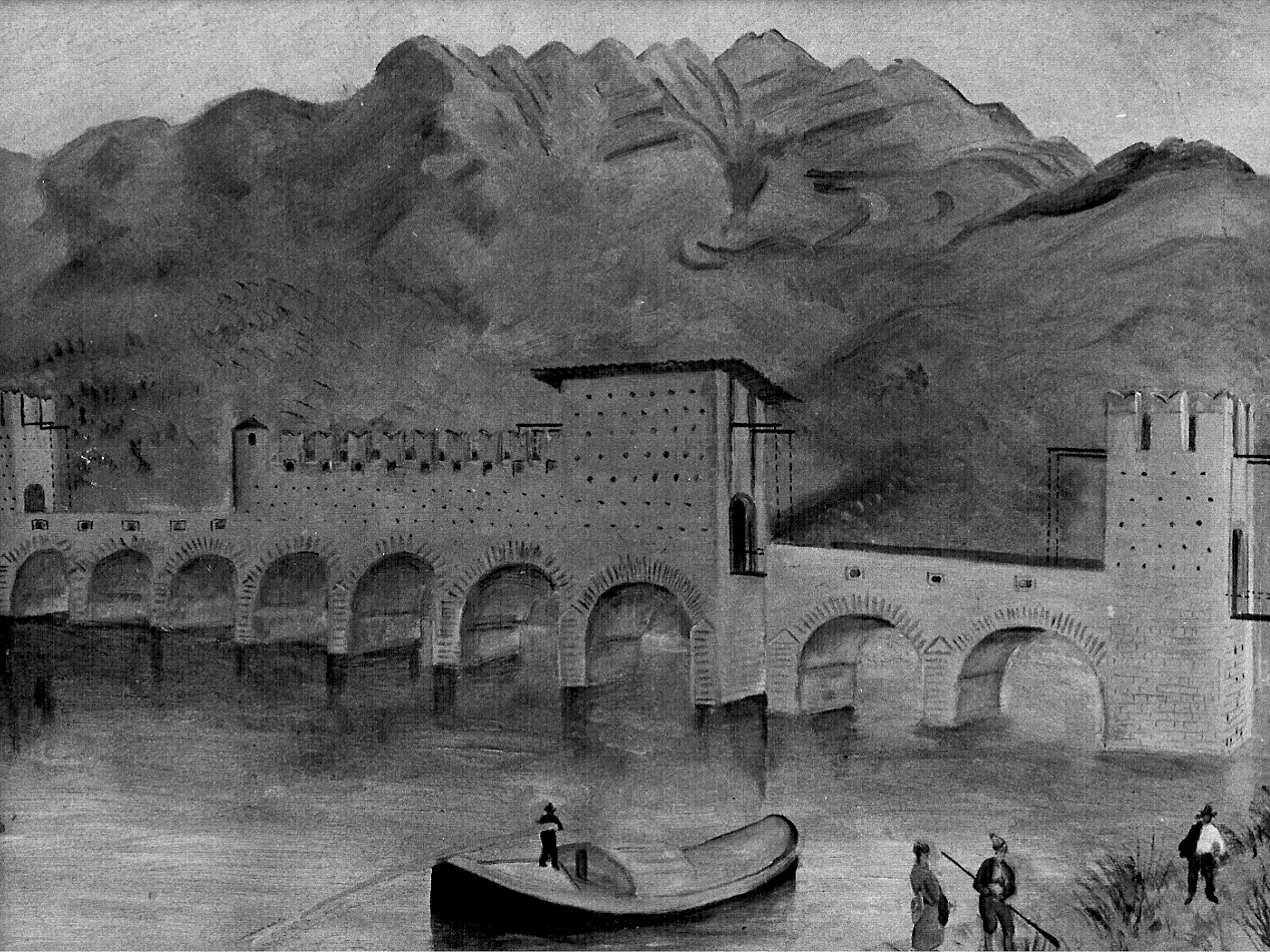 il ponte di Lecco, veduta (dipinto, opera isolata) di Lilloni Umberto (sec. XX)