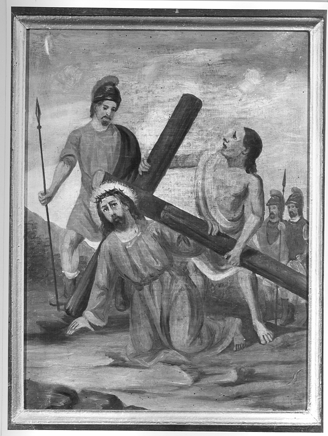 stazione IX: Gesù cade sotto la croce la terza volta (dipinto) di Vigo Angelo (sec. XIX)