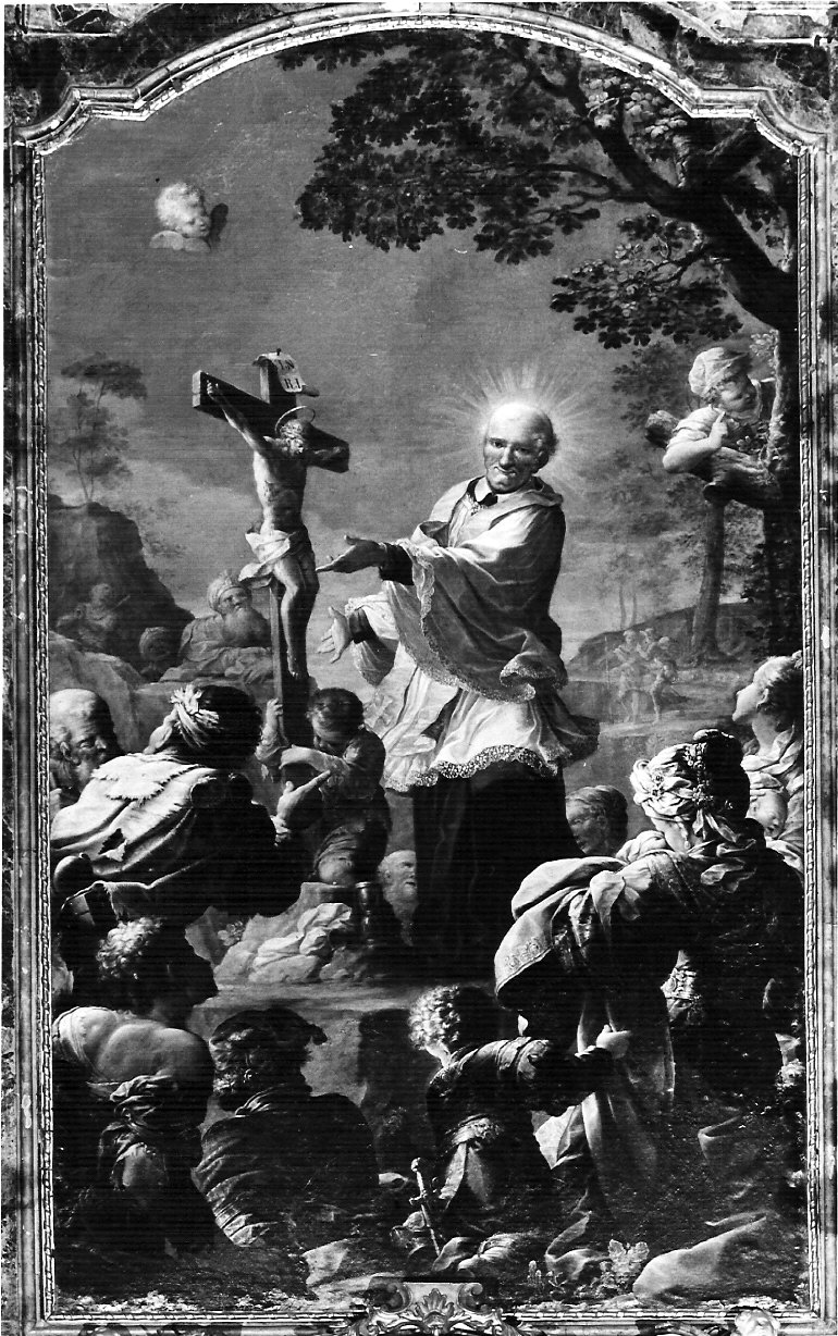 San Vincenzo dè Paoli cura gli orfani (pala d'altare, opera isolata) di Pietro Micheli da Forlì (attribuito) (sec. XVIII)