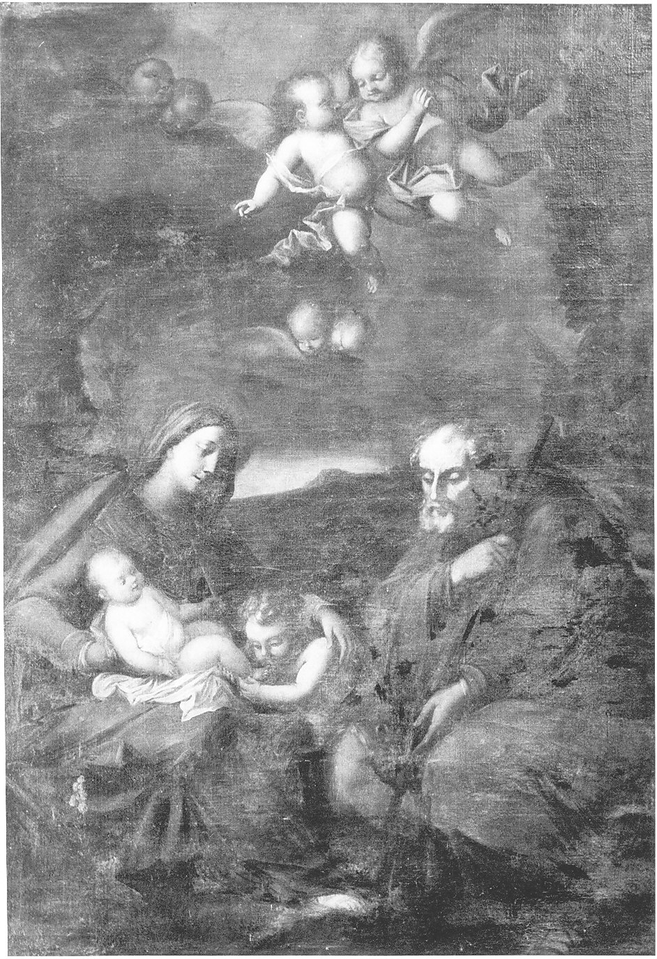 Sacra Famiglia con San Giovanni Battista bambino (dipinto, opera isolata) - ambito lombardo (seconda metà sec. XVII)