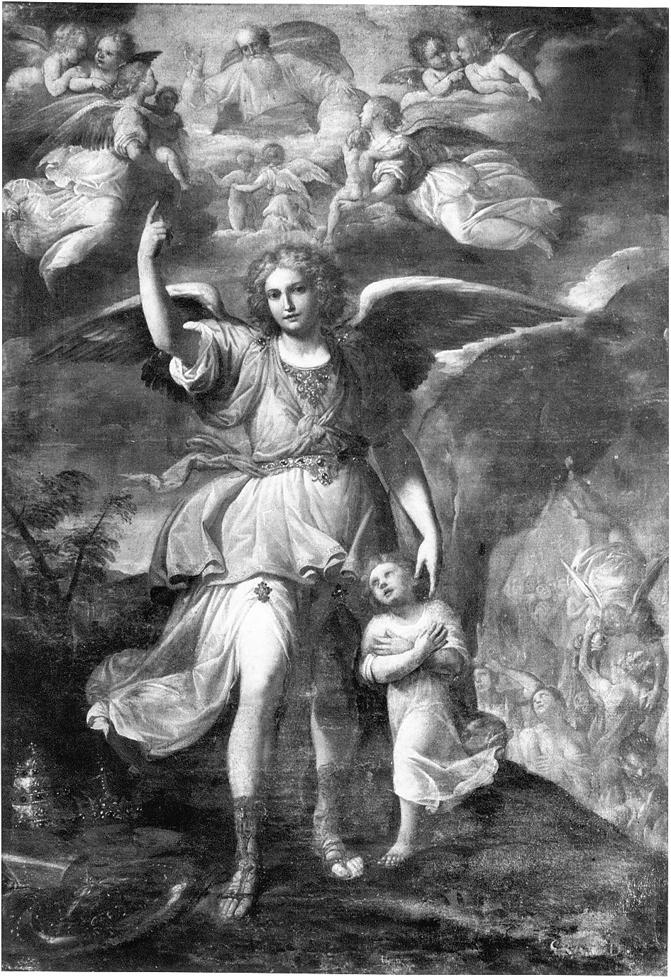 angelo custode (dipinto, opera isolata) - ambito lombardo (seconda metà sec. XVII)