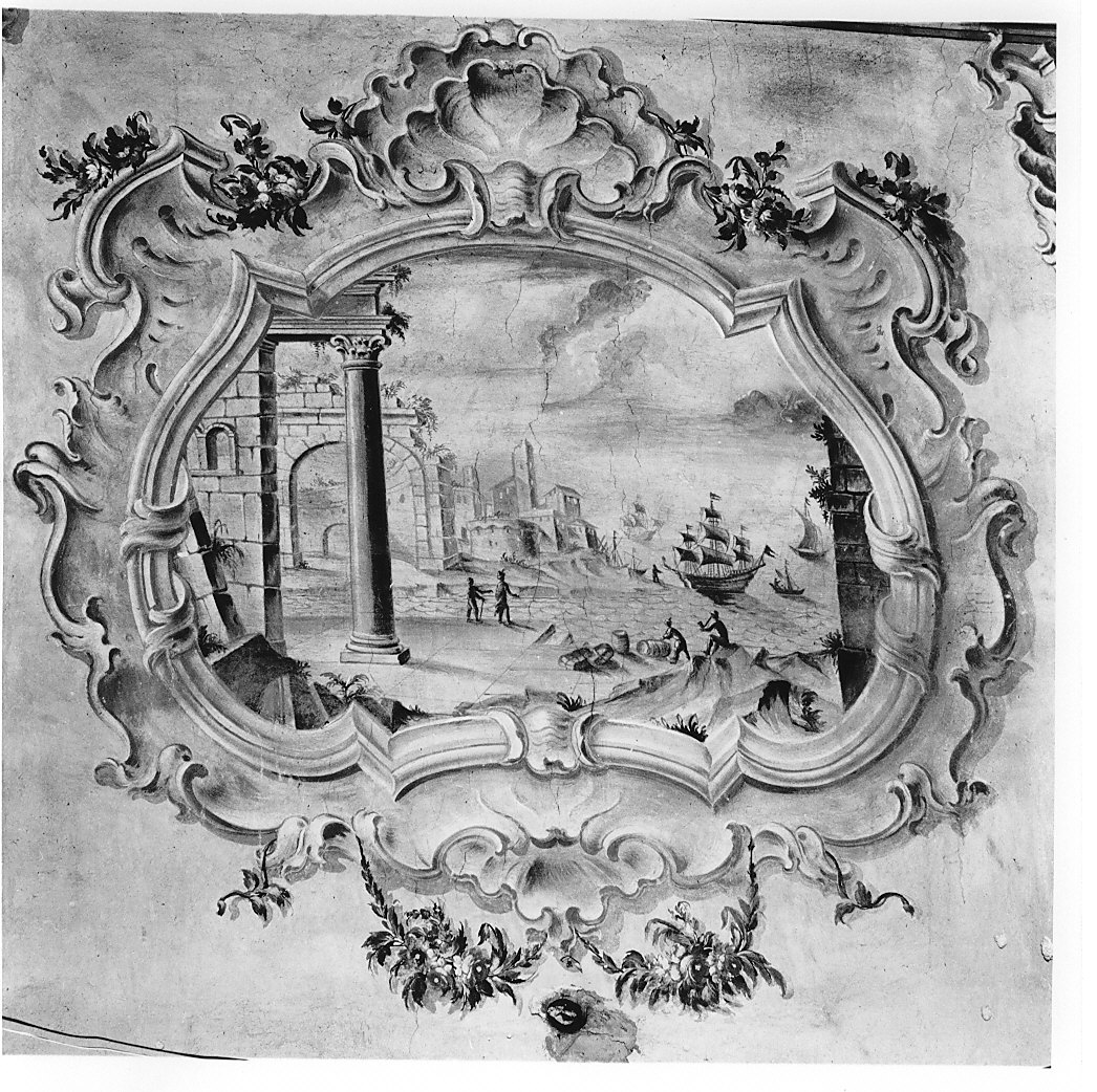 paesaggio marino (dipinto murale, opera isolata) - ambito italiano (sec. XVIII)