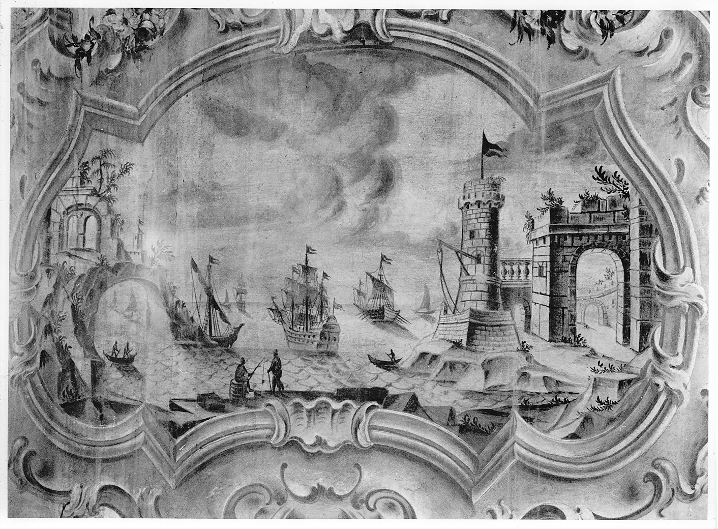 paesaggio marino (dipinto murale, opera isolata) - ambito italiano (sec. XVIII)