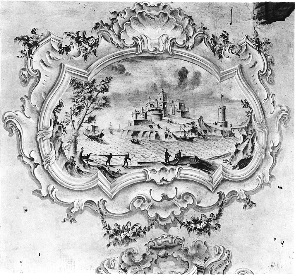 paesaggio marino (dipinto murale, opera isolata) - ambito italiano (sec. XVIII)