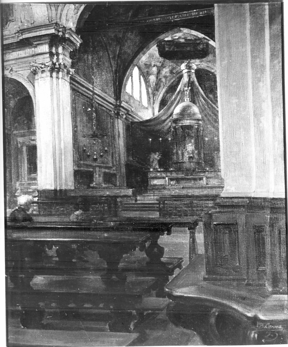 Veduta di Chiesa, veduta dell'abside della Chiesa di S. Marco a Milano (dipinto) - ambito lombardo (seconda metà sec. XIX)