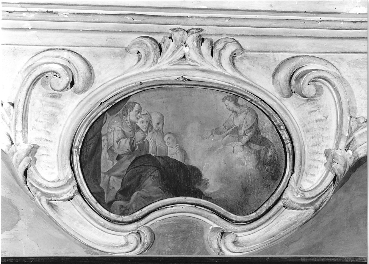 Sant'Agnese appare a un gruppo di fedeli in preghiera (dipinto murale, elemento d'insieme) - ambito lombardo (fine sec. XVIII)