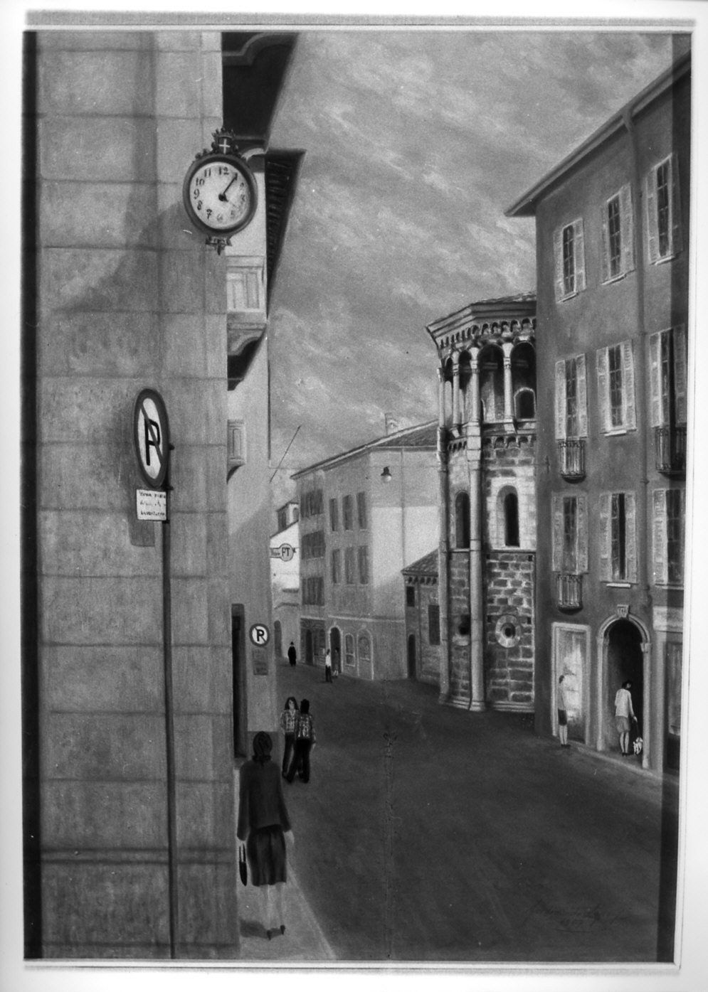 veduta di via Vittorio Emanuele a Como (dipinto, opera isolata) - ambito italiano (sec. XX)