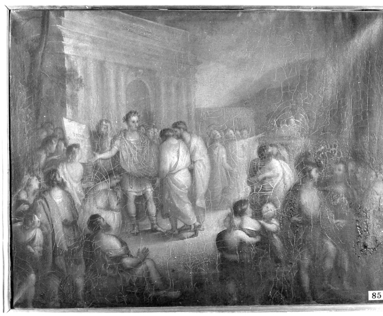 Giulio Cesare concede ai comaschi la cittadinanza romana (dipinto, opera isolata) - ambito lombardo (prima metà sec. XIX)