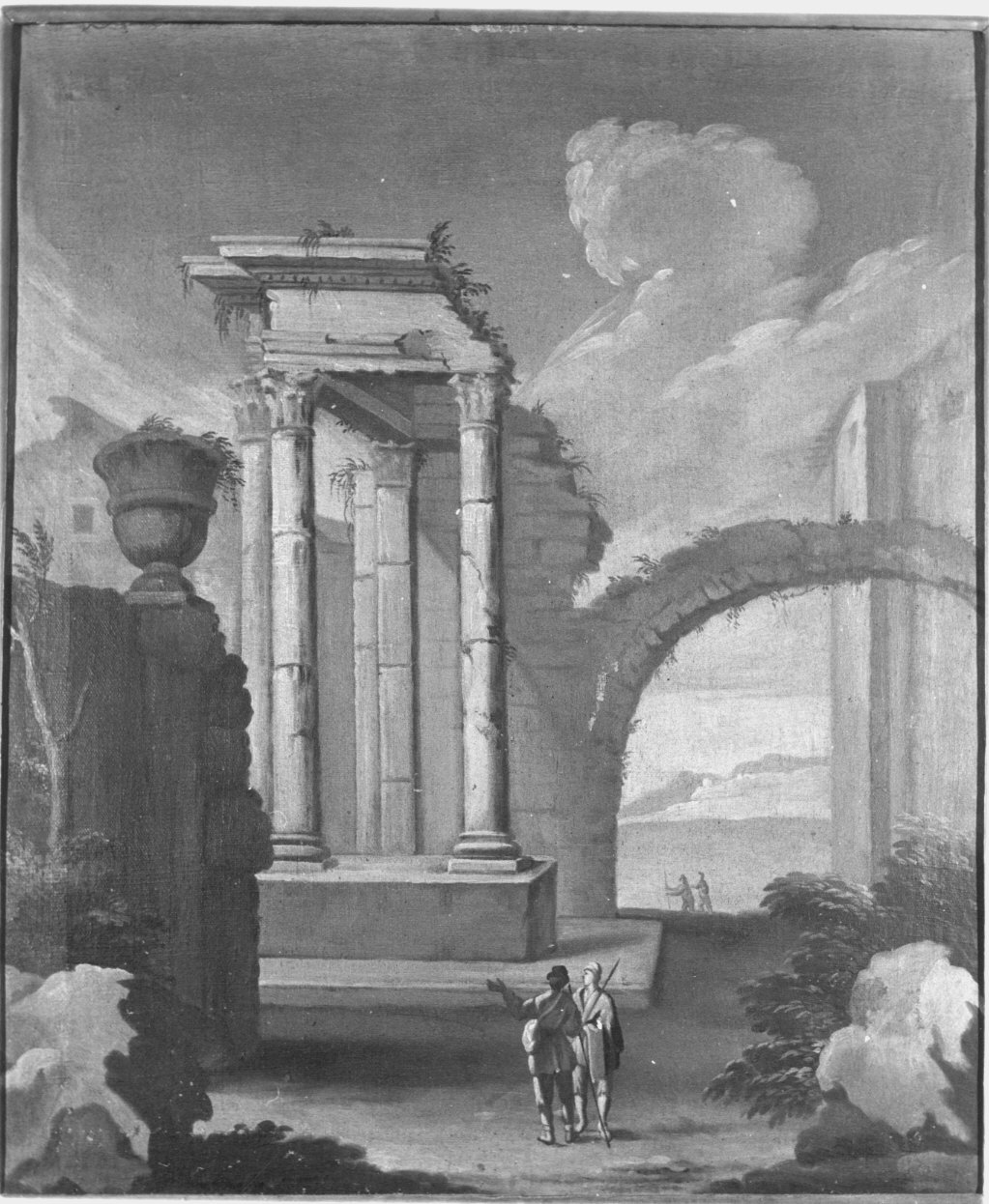 paesaggio con rovine (dipinto) - ambito lombardo (seconda metà sec. XVIII)