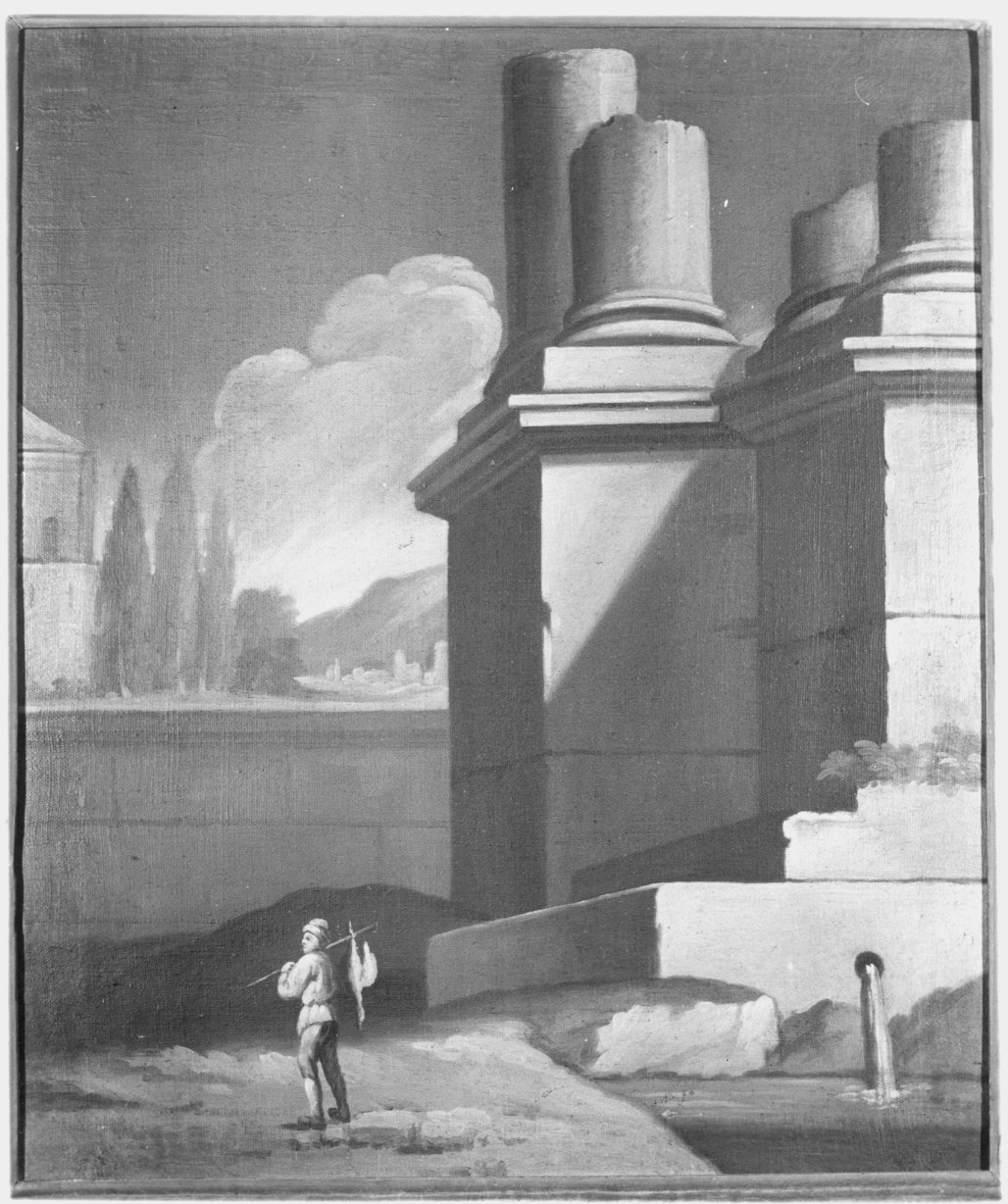 paesaggio con rovine (dipinto) - ambito lombardo (seconda metà sec. XVIII)