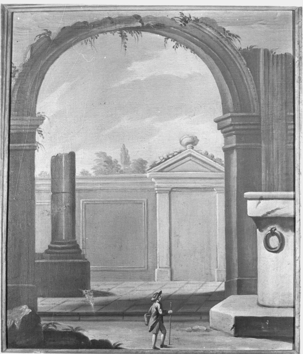 paesaggio con rovine (dipinto) - ambito lombardo (seconda metà sec. XVIII)