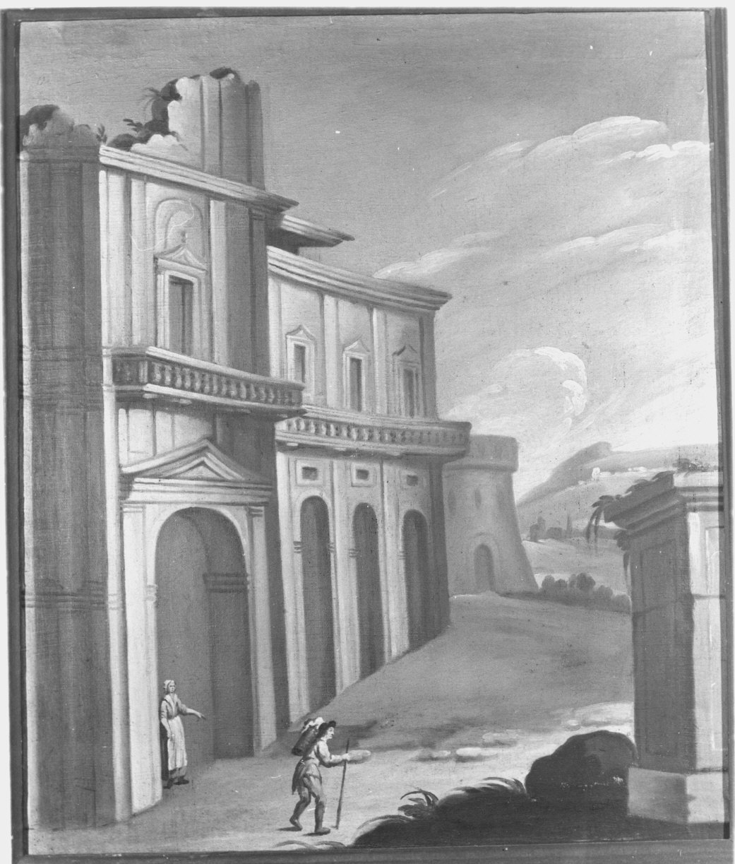 paesaggio con rovine (dipinto) - ambito lombardo (seconda metà sec. XVIII)